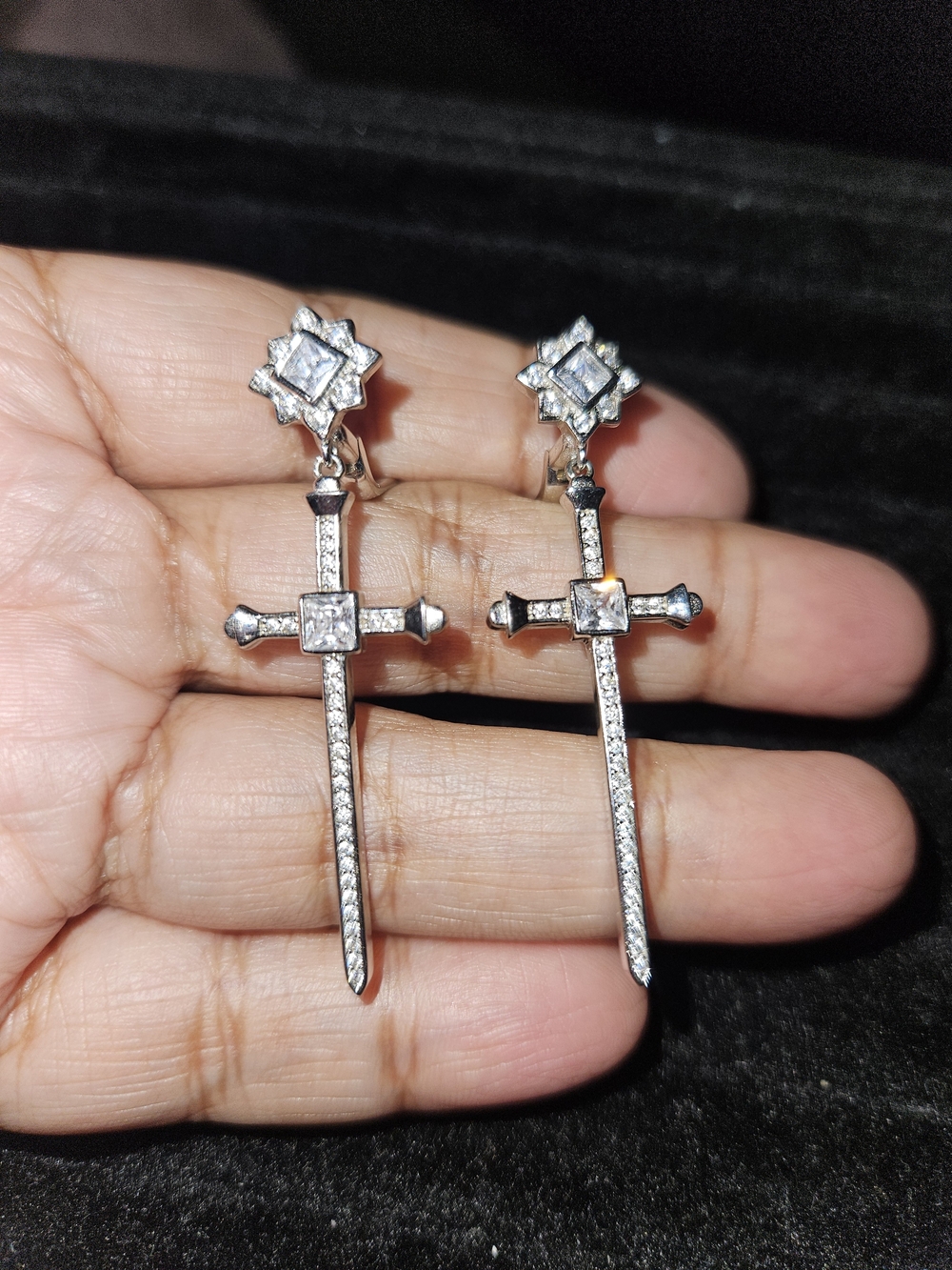 925S Cross Drop Earrings with Clear Crystals